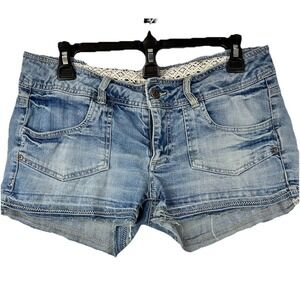 Terranova Low Rise Denim Shorts L Y2K Cottagecore Crochet Lace Trim Boho Western